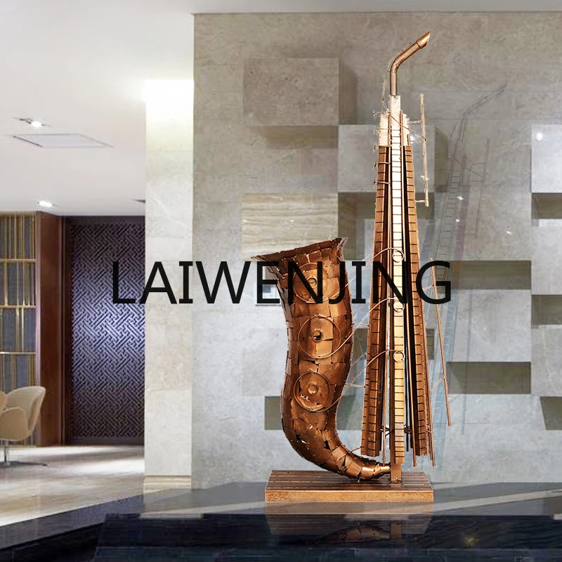 Saxophone Iron Abstract Sculpture Art Hotel Lobby Hall Soft Decoration Creative Floor Big Decorations Musical Instrument