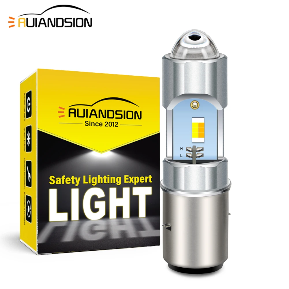 BA20D Motorcycle LED Headlight Bulb 6V 10-80V 3570 Chip 1000LM White Yellow Dual Color Hi/Lo Beam No-Polar for Ebike Scooter ATV