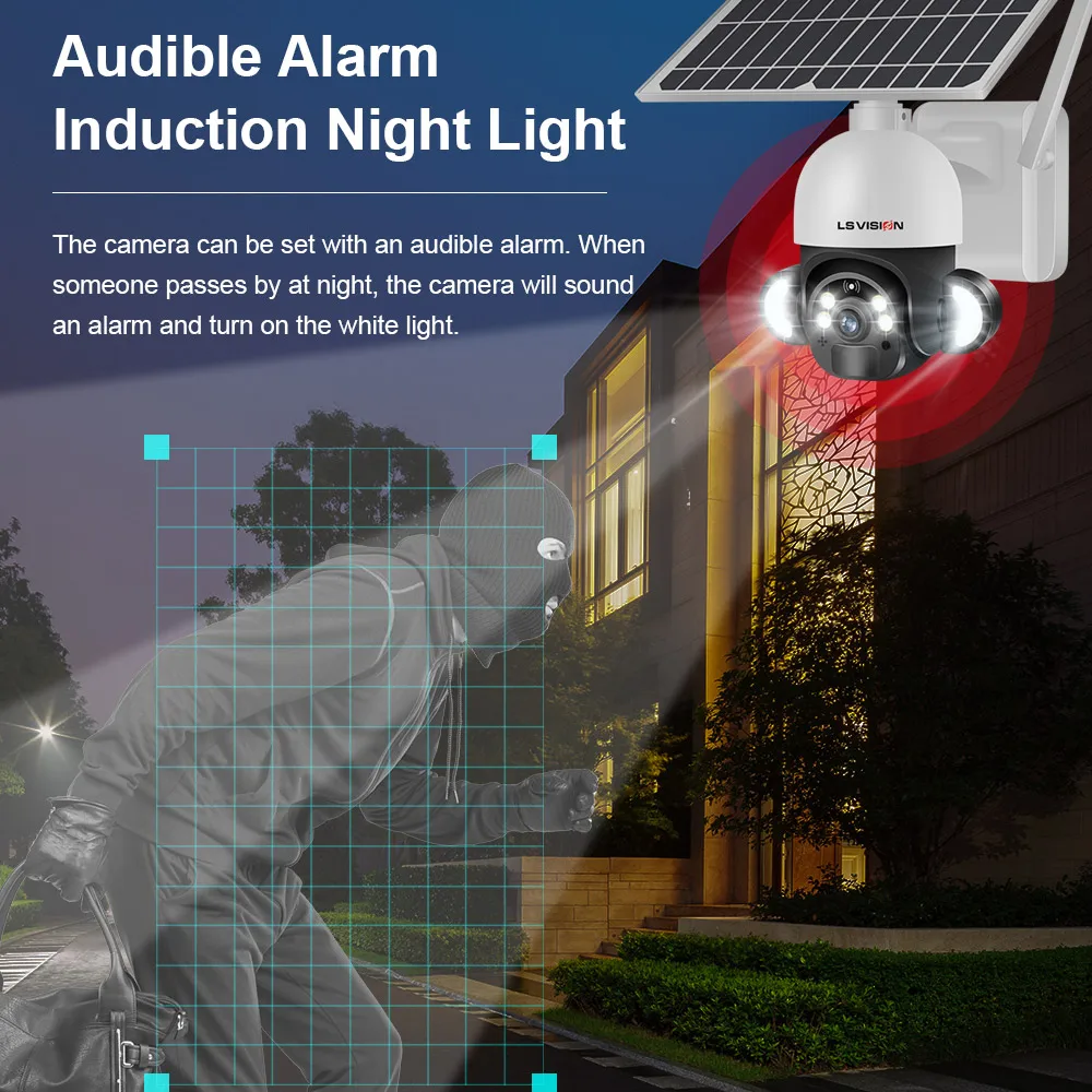 LS VISION Solar Panel Powered 4g Camera Outdoor Wireless Wifi Survalance Video Cameras 360 ° ptz Waterproof External Garden
