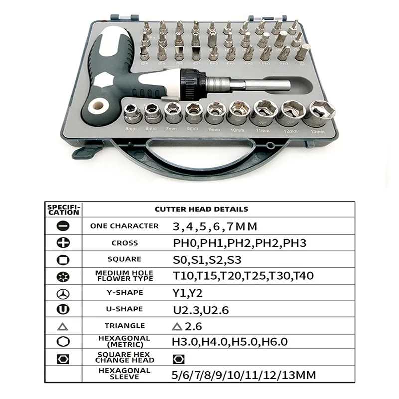 Set 41 In 1 Multi-Use Screwdriver Ratchet Set Retractable T-Handle Socket Bit Set Change Angle Tool Repair Tool