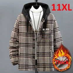 Plus Size 10XL 11XL Plaid Parkas Men Winter Thick Jacket Coat Plaid Fashion Casual Winter Hooded Jackets Big Size 11XL 10XL Male