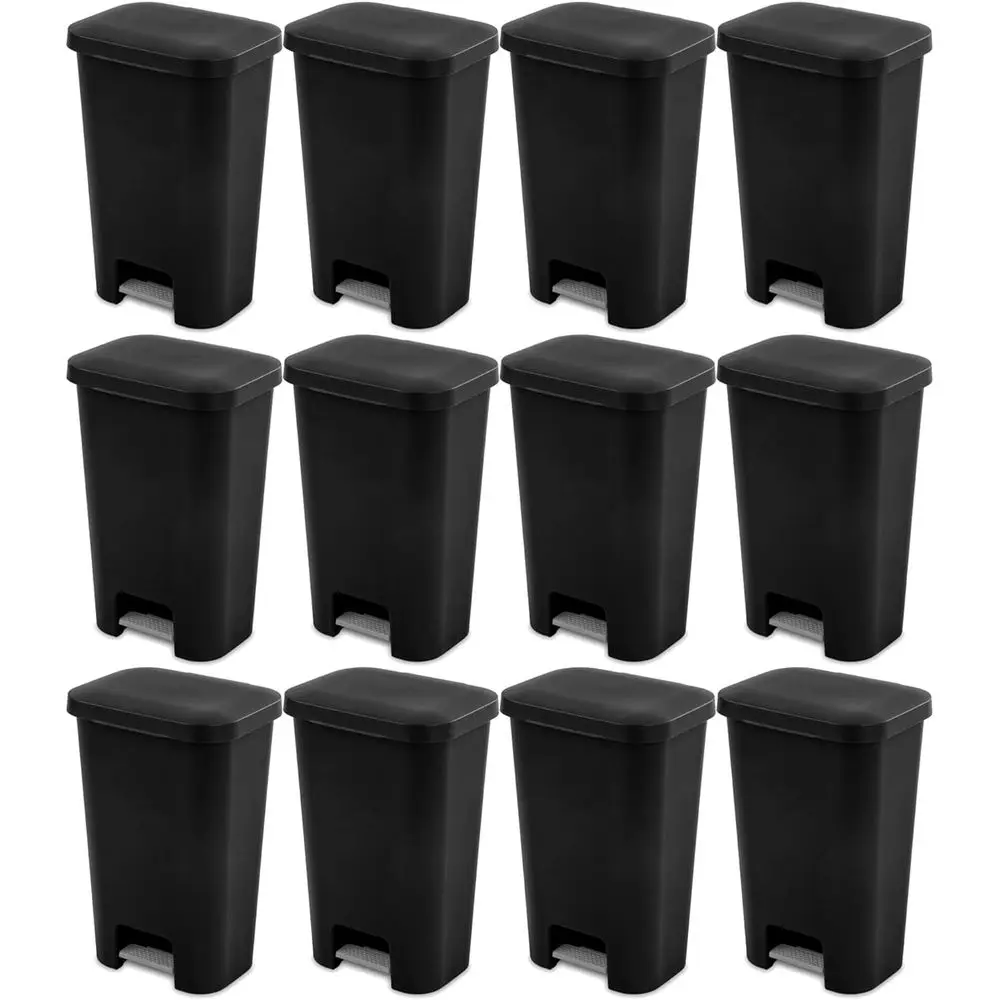 

11.9 Gallon Plastic Kitchen Trash Can with Wide Lid and Comfort Grip Handle, 12-Pack, Black