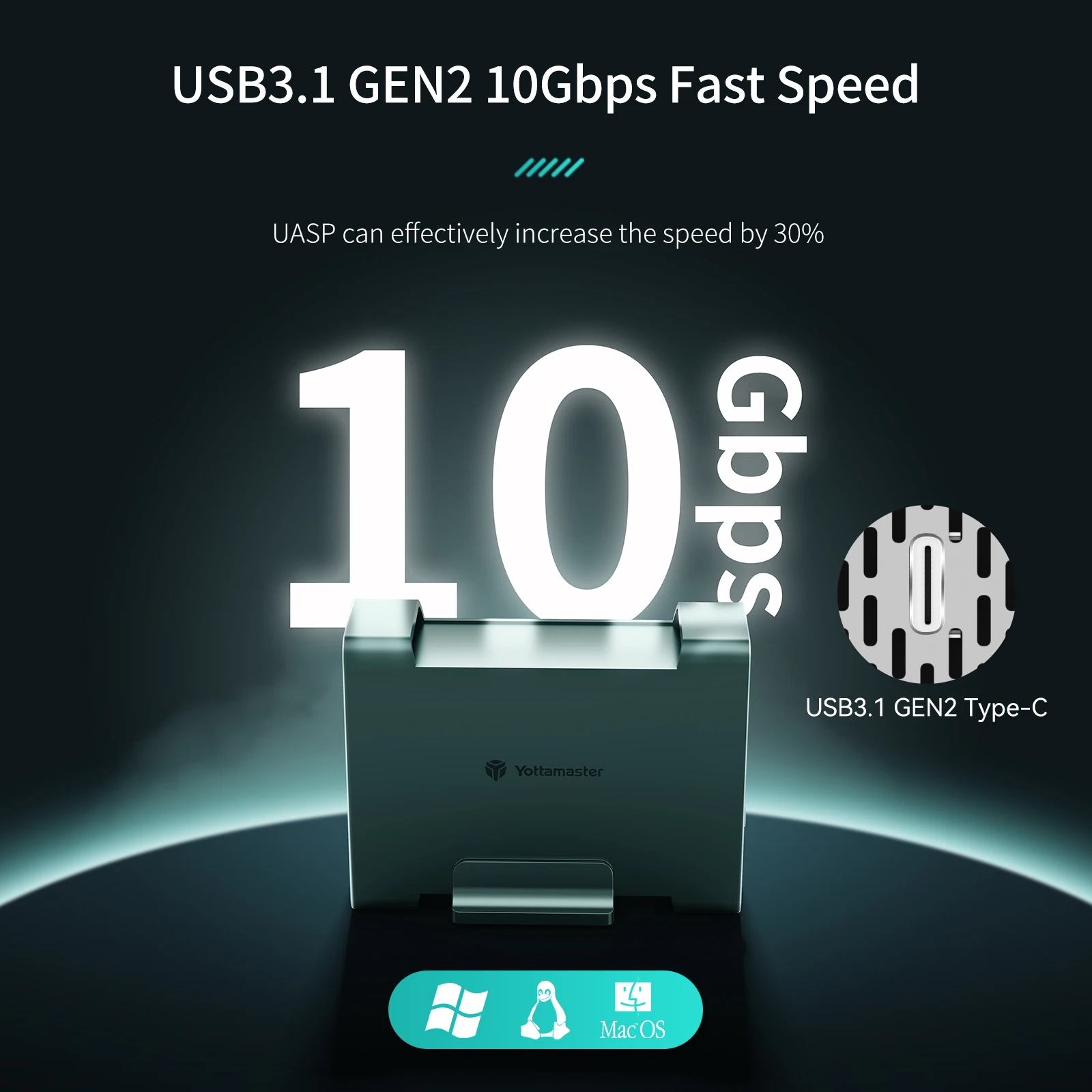 Yottamaster Gen2 USB3.1 10Gbps ประเภท C 2-Bay การโจมตีสนับสนุนการโจมตี0 /1/span 3โหมดการโจมตี SATA