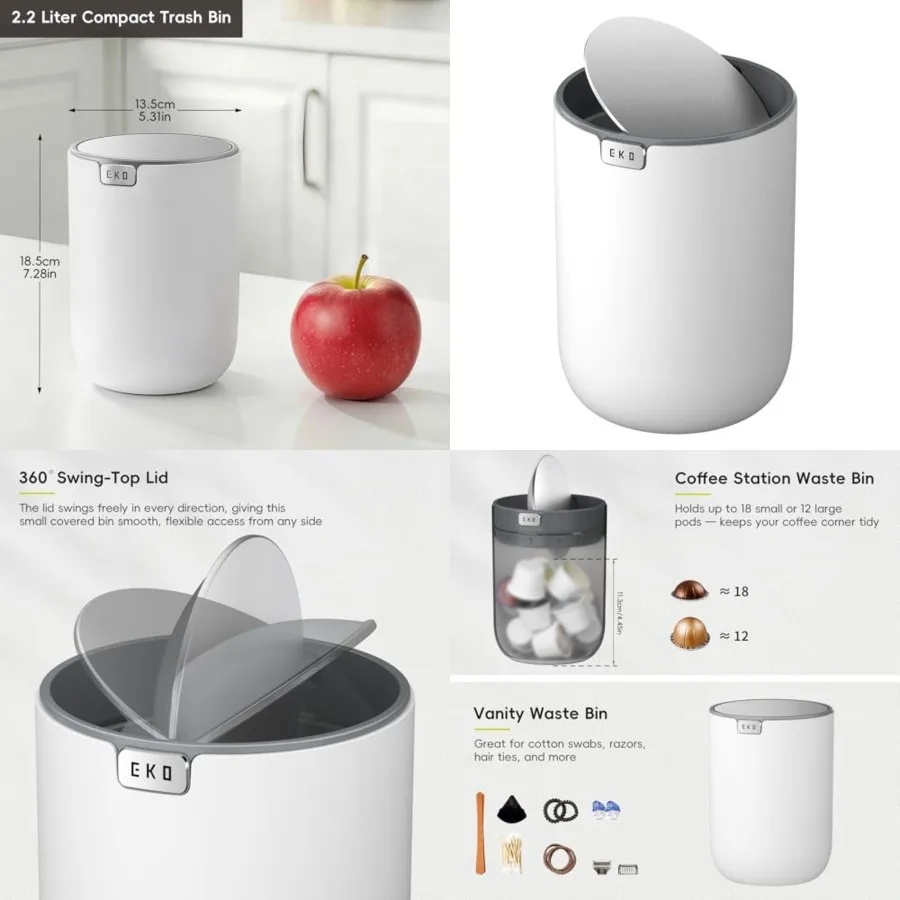 

Fandy 0.58 Gal/2.2L Mini Trash Can with Lid, Swing-Top Desktop Trash Can for Bathroom, Countertop, Vanity, Desk or Office, Smal