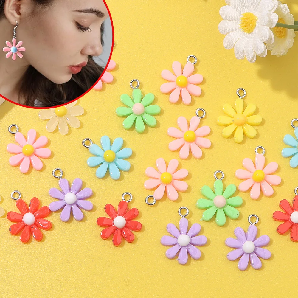 

50pcs multi-color daisy shaped pendants for DIY bracelets, necklaces, earrings, and decorative accessories