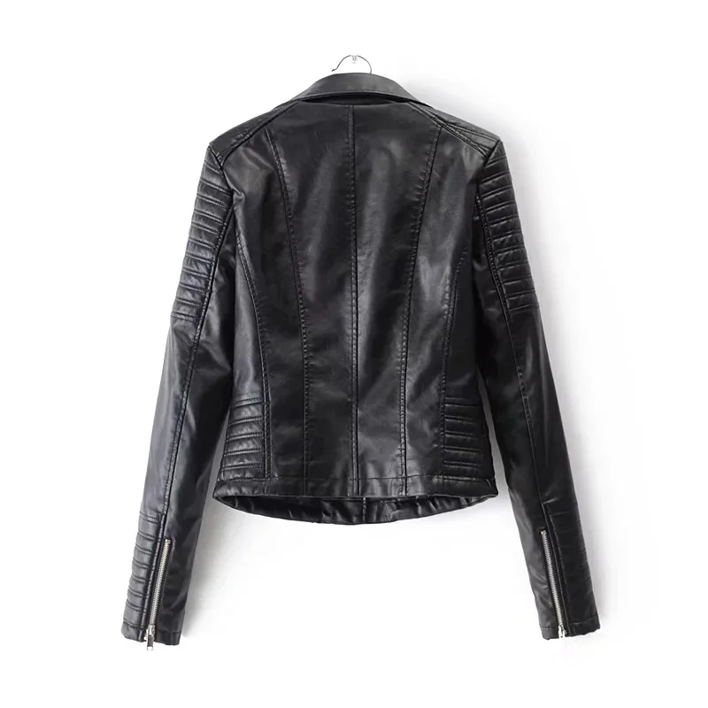 Chaqueta de cuero para mujer, abrigo Punk negro con cuello vuelto de Pu para motocicleta, prendas de vestir exteriores con cremallera y remaches