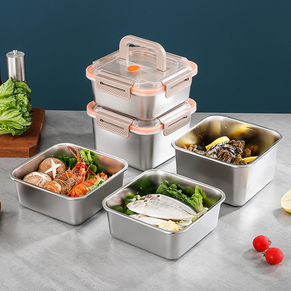 

Stainless Steel Portable Lunch Box Refrigerator Food Storage Container For Grains Vegetables