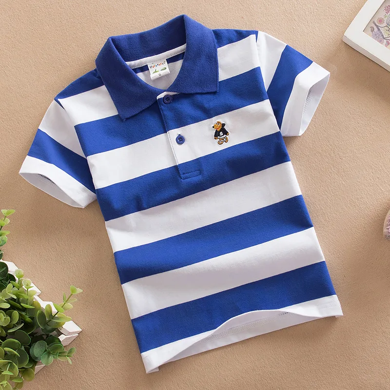 Tee Shirt Boys Short Sleeve Polo Shirt Kids Clothes Color Stripes Turn-down Collar Girls Sport Tops Girls Polo Shirts 3-14 Years