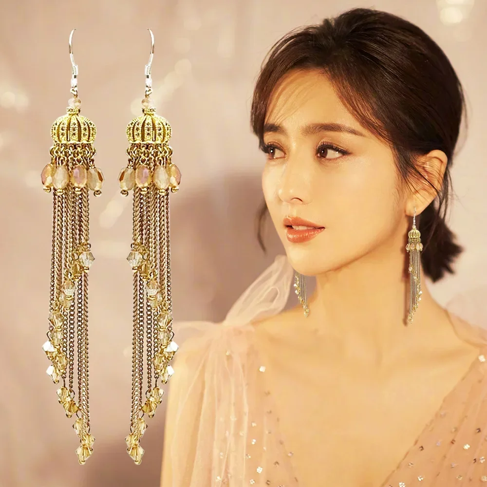 

Ethnic Style Crown Earrings Retro Palace Tassel Earrings Bohemian Personalized Fairy Earrings Accessories for women