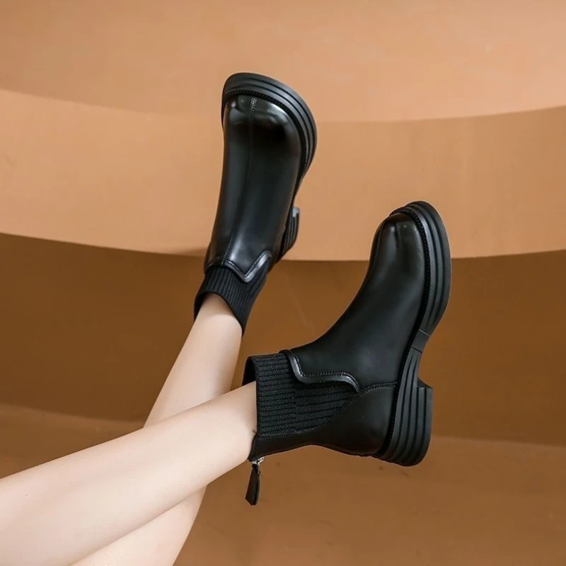 

Женские ботильоны на молнии, осенне-зимние женские короткие туфли с круглым носком, мягкие шикарные и элегантные трендовые ботильоны 2025 года, новые удобные
