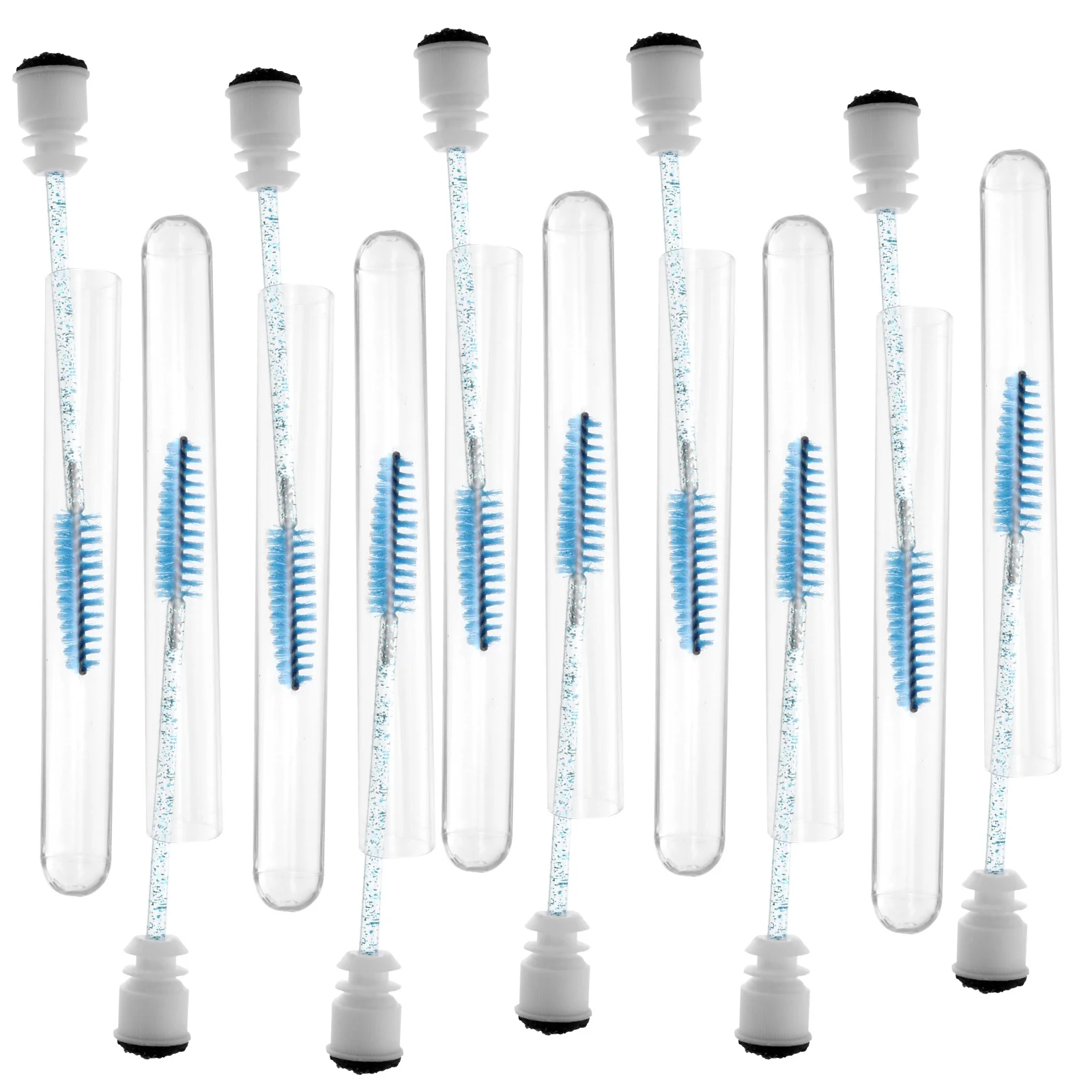 10 Uds. Extensiones de cepillo de pestañas tubo brillo mango cómodo peine de pestañas acabado Natural peine para cejas varitas de cepillo de maquillaje