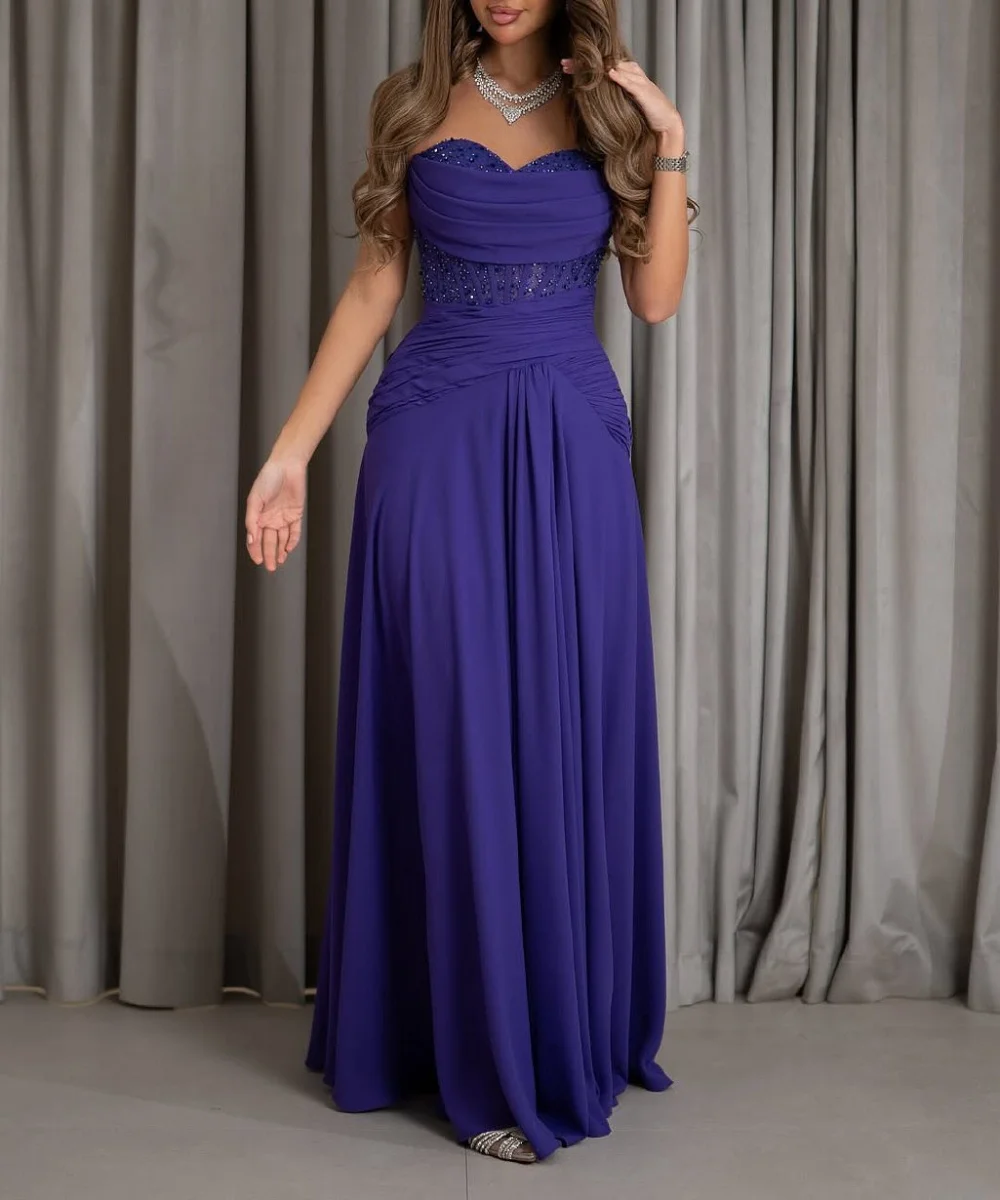 

Customized Chiffon Draped Beading A-line Sweetheart Long Dresses Bespoke Occasion Party Classic Elegant High Quality