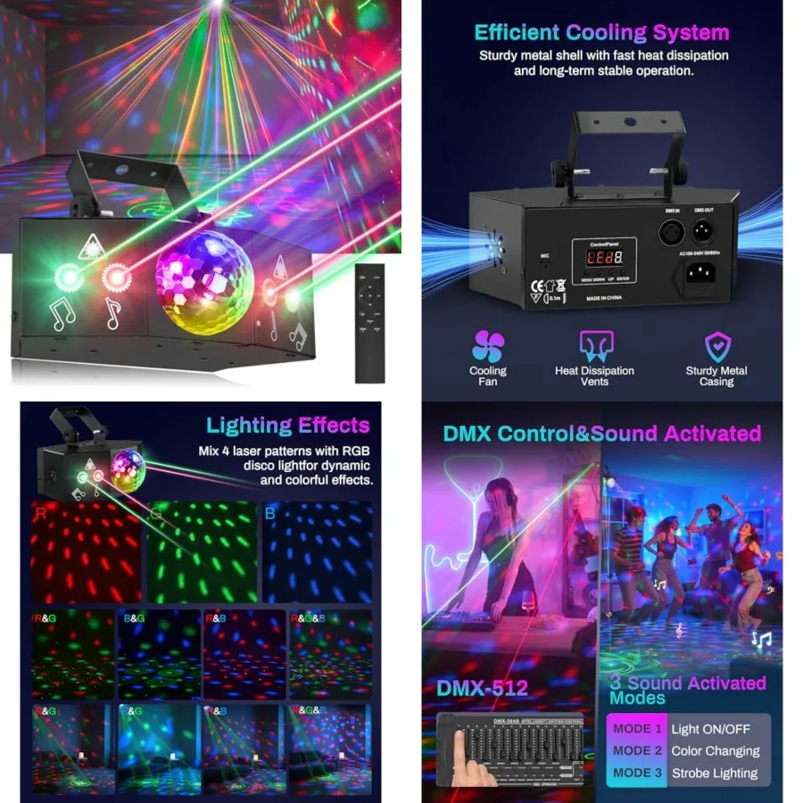 

Disco Party Lights Laser DJ Light with Sound Activated Support DMX512 Stage DJ Party Disco Lighting with Remote Control for Xma