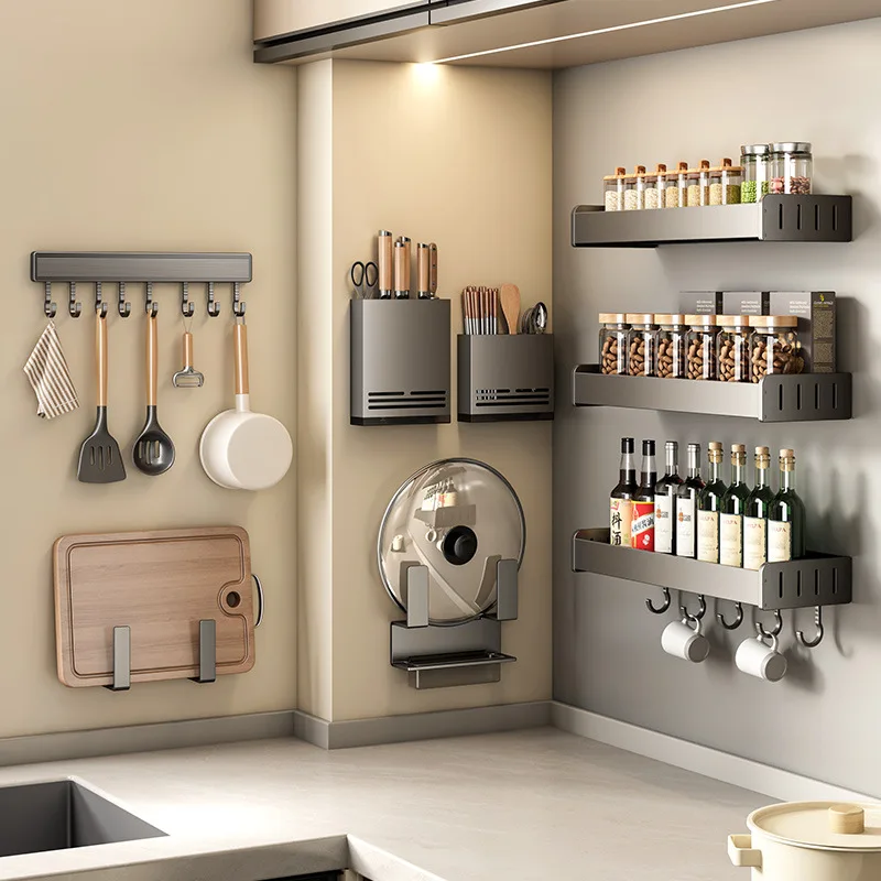 

Kitchen, Shelf, No Punching, Hook, Wall Gun Ash, Hanging, Pot Lid
