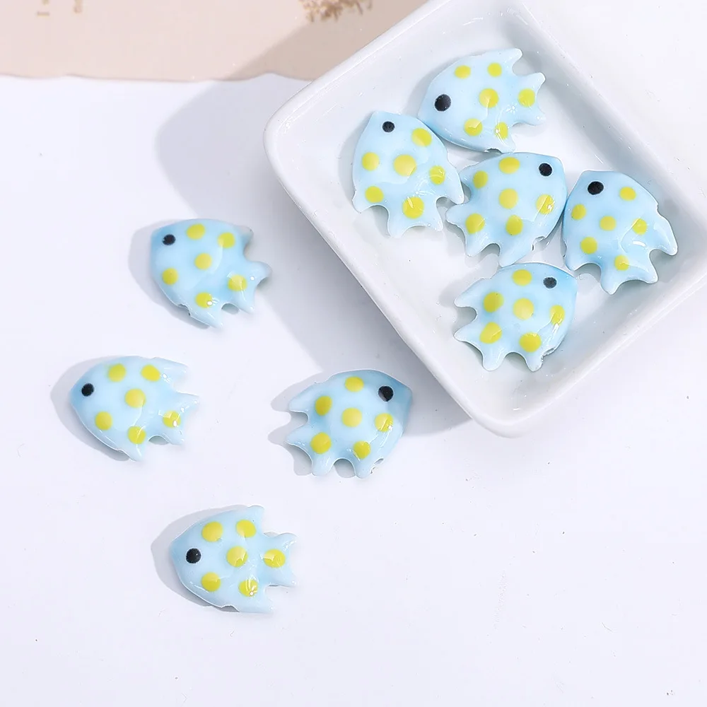 5PCS Colored Spotted Tropical Fish Ceramic Beads For Jewelry Making Interval Beads Necklace Bracelet Craft DIY Supplie