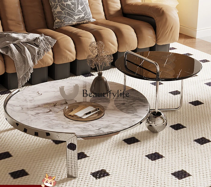 French Vintage Style Natural Marble Coffee Table Small Apartment Living Room Home round Table Design