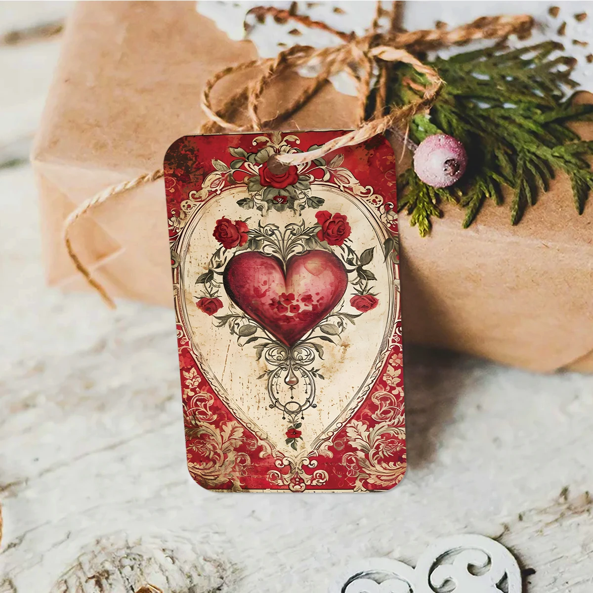 50 Stück Retro-Hängeetiketten mit Liebesmotiv, romantische rote Herzblume, für Valentinstag, Jahrestag, Hochzeit, Geburtstagsgeschenke, Wickeldekoration – Detail 3