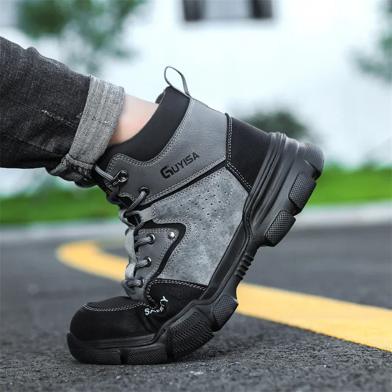 New Men High Top Work Boots Indestructible Work Shoes Outdoor Anti Puncture Work Safety Boots for Men Big Size 36-48