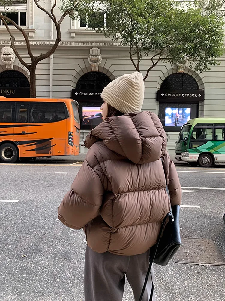 Caramel Short Thickened Cotton Jacket Women's Winter New Style Korean Version Hooded Puffy Coat Trendy Warm Outerwear