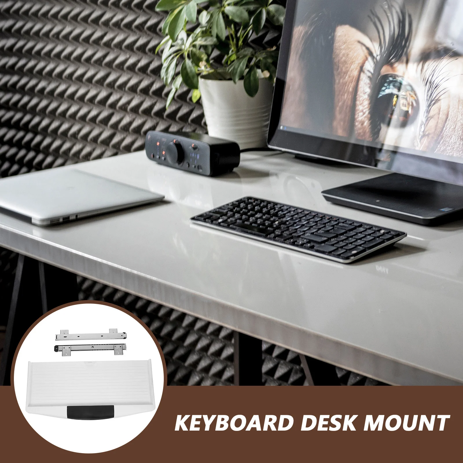 Rak Bawah Meja 28-36 Inci Rel Geser yang Dapat Disesuaikan Ekstensi Meja Komputer Dengan Tempat Pena Untuk Kantor Rumah Penyangga Keyboard