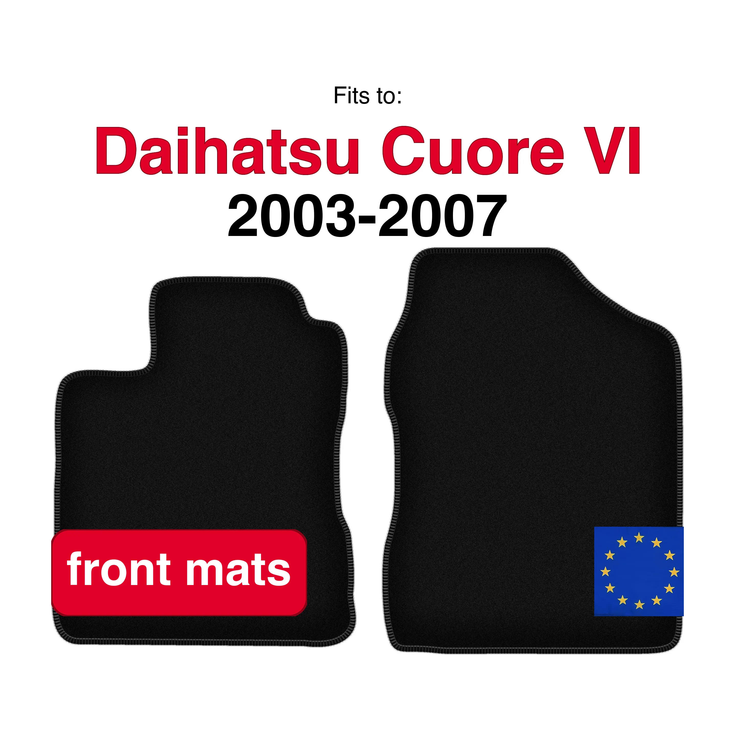Velour voorste vloermatten voor Daihatsu Cuore VI hatchback (2003-2007) - Zwart (2 stuks) set voorste auto vloermatten voor de autovloer