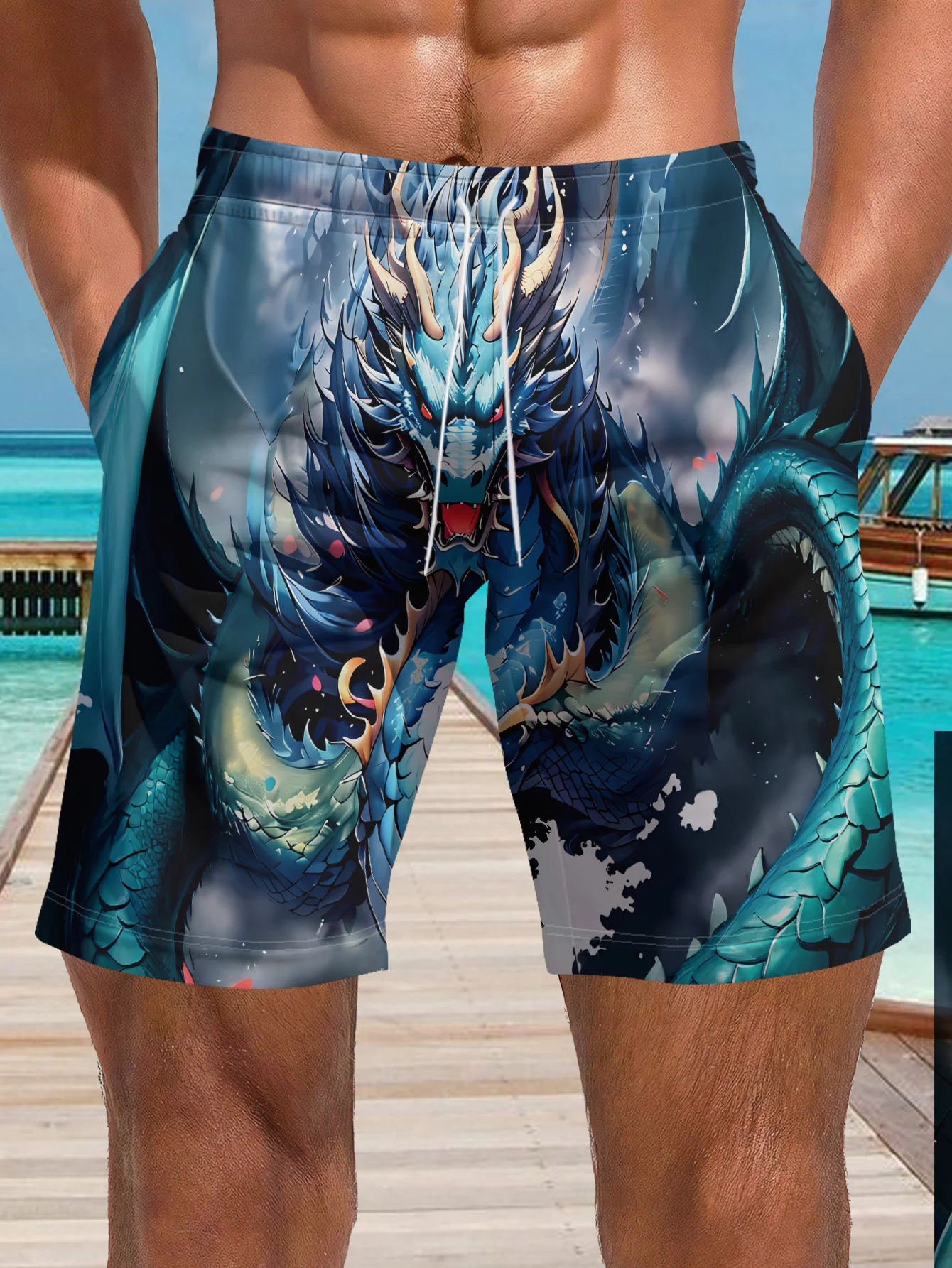

Fashionable and Trendy 3D Men's Summer Gothic Style Domineering Dragon Pattern Outdoor Street Wear Pattern Casual Cool Shorts
