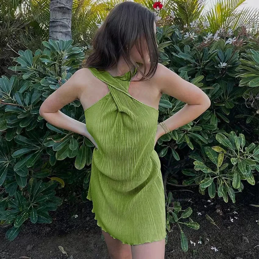 Ele terne Pleated ort Skirt Dr Slimming Bodycon High Waist A-Line Gown Pure Color Summer Season Svel