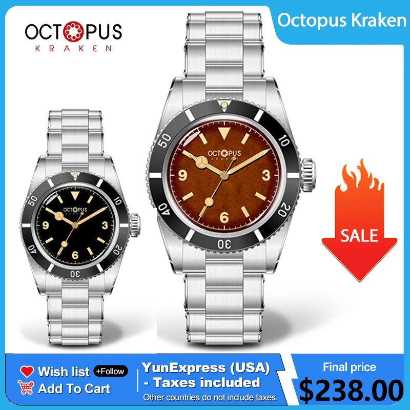 

Octopus Kraken 37mm Diver Mechanical Watch PT5004/SW200 Auto Movement Stainless Steel 200M Waterproof Sapphire Vintage Watches