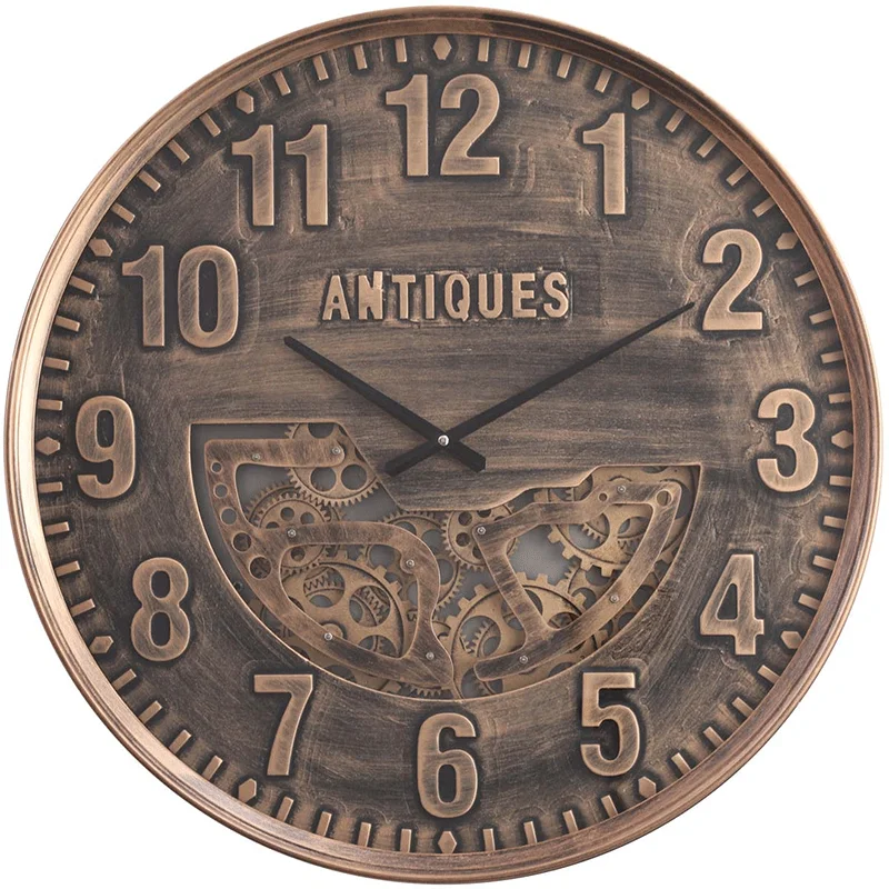 Unlimited time custom high quality 23 inch bronze wall clock wash metal moving gear wall clock