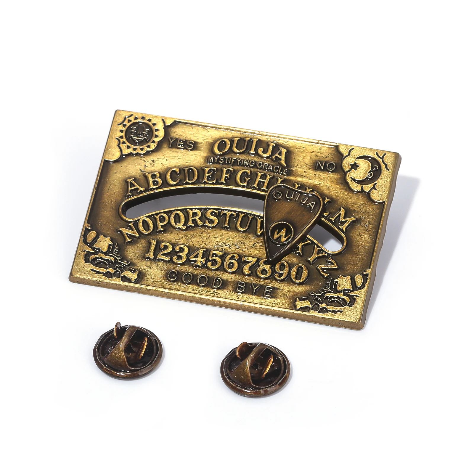 1pc Ouija Board Pins Custom Yes Or No Sun And Moon Bronze Brooches Lapel Badges Punk Gothic Jewelry Gift For Friends