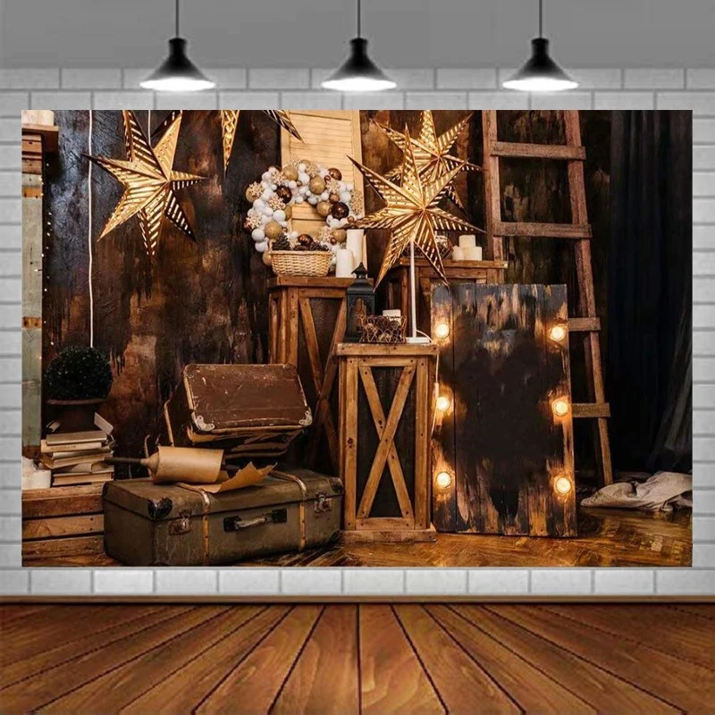 Photography Backdrop Retro Interior Wooden Supplies Fireplace Picture Christmas Decoration Girl boy Adult Portrait Background