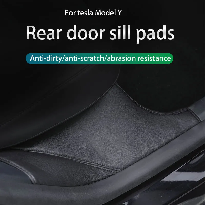 2pcs For tesla Model Y 2018-2023 2024 Rear Door Sill Leather Protective door mat  Dirt proof pad Car accessories