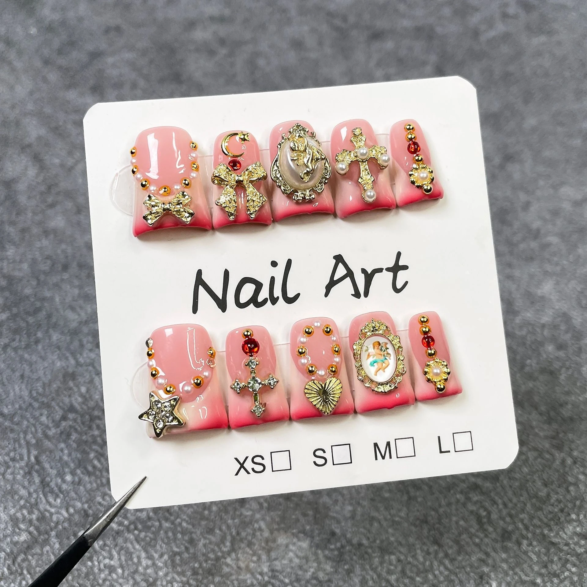 

10 шт., металлический ретро-свет, роскошный дизайн ногтей, золотой бант, звезды, дизайн, французский маникюр в виде утконоса, ручная работа, набор ногтей Spice Girls