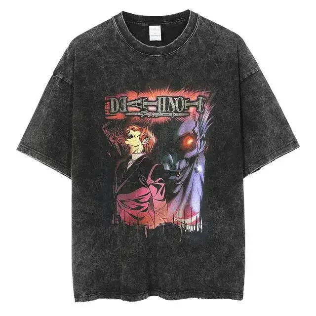 Death Note L Lawliet Ryuk Throne Vintage Washed T Shirt 2026 Summer Oversized Streetwear Anime Graphic Tee for Men Women  Tops