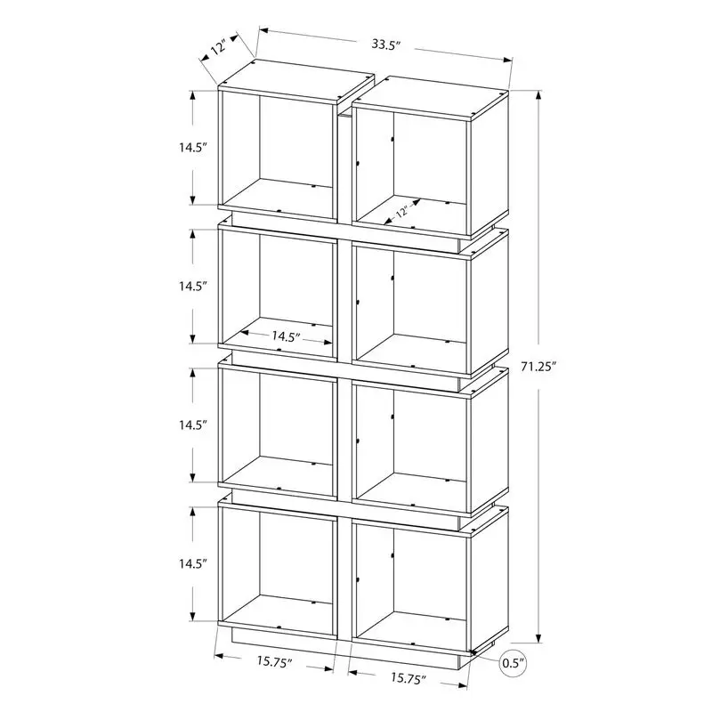 Estante contemporânea de 5 camadas Etagere em laminado cinza e branco para escritório ou quarto, 71 polegadas de altura