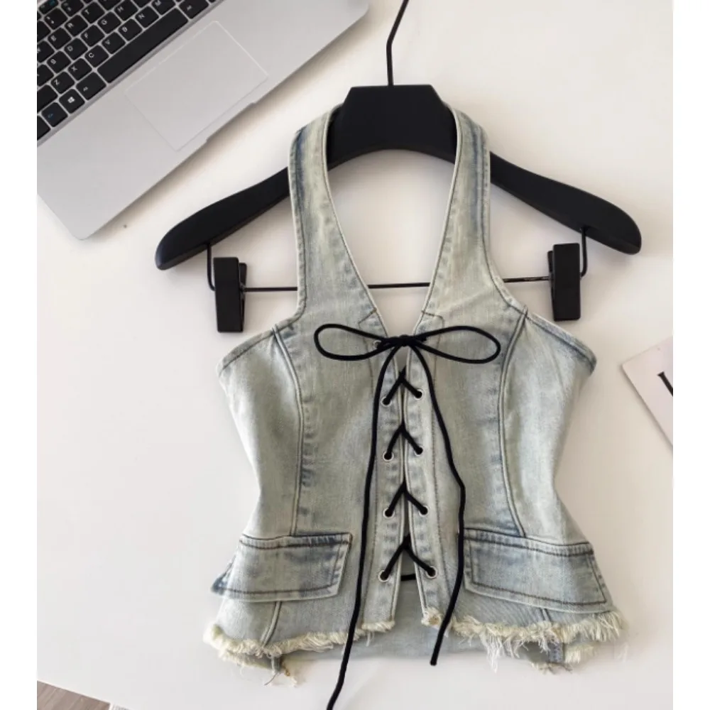 

Vintage Elegant Chic Sleeveless halter Crop Top Women Korean Fashion Streetwear basics women clothing