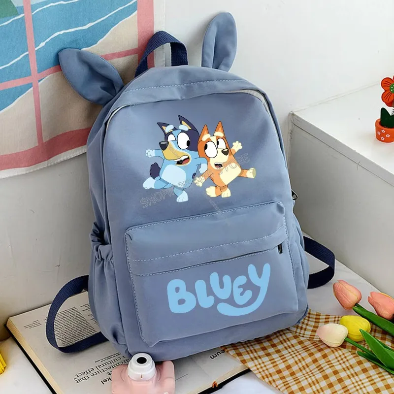 Bluey bingo mochila bonito dos desenhos animados coelho orelha mochila meninas anime figura moda mochila estudante sacos de grande capacidade meninos presente