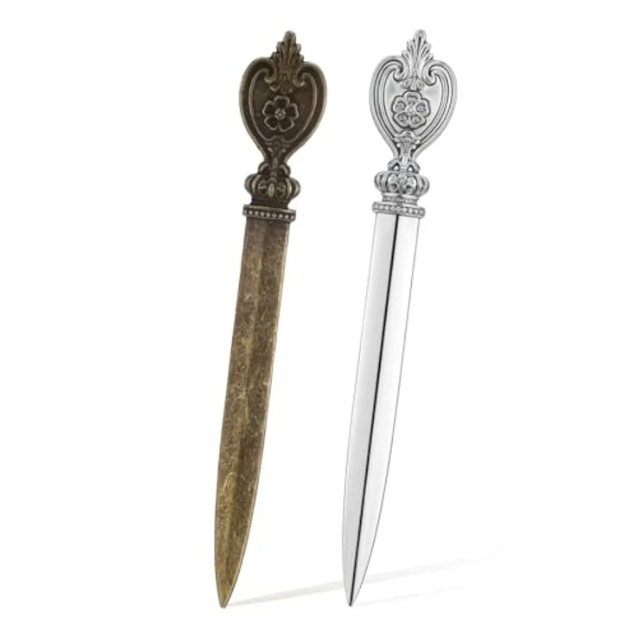 

2Pcs Letter Opener Retro Envelope Slitter Stainless Steel Mail Opener Lightweight Office Home Supplies Tool Ancient Gold Silver