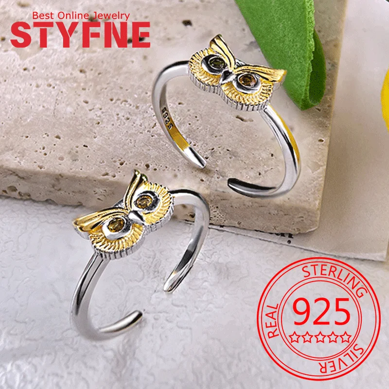 

925 Sterling Silver Women's ring Colorful Owl Gold Ring Fine Silver Jewelry Anniversary Gift Bridal Ring
