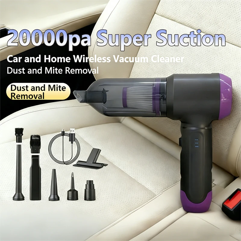 Portable Handheld Wireless Vacuum Cleaner 20000Pa Strong Suction for Car Home Dust Mite Removal with Multi-Attachments