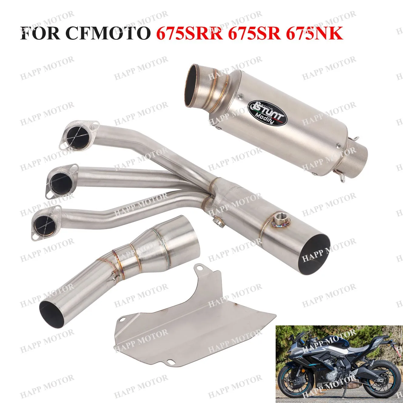 

Slip On For CFMOTO 675SR 675SRR 675SS 675NK All Years Motorcycle Exhaust Escape System Front Pipe 675SR Exhaust Bottom Mount
