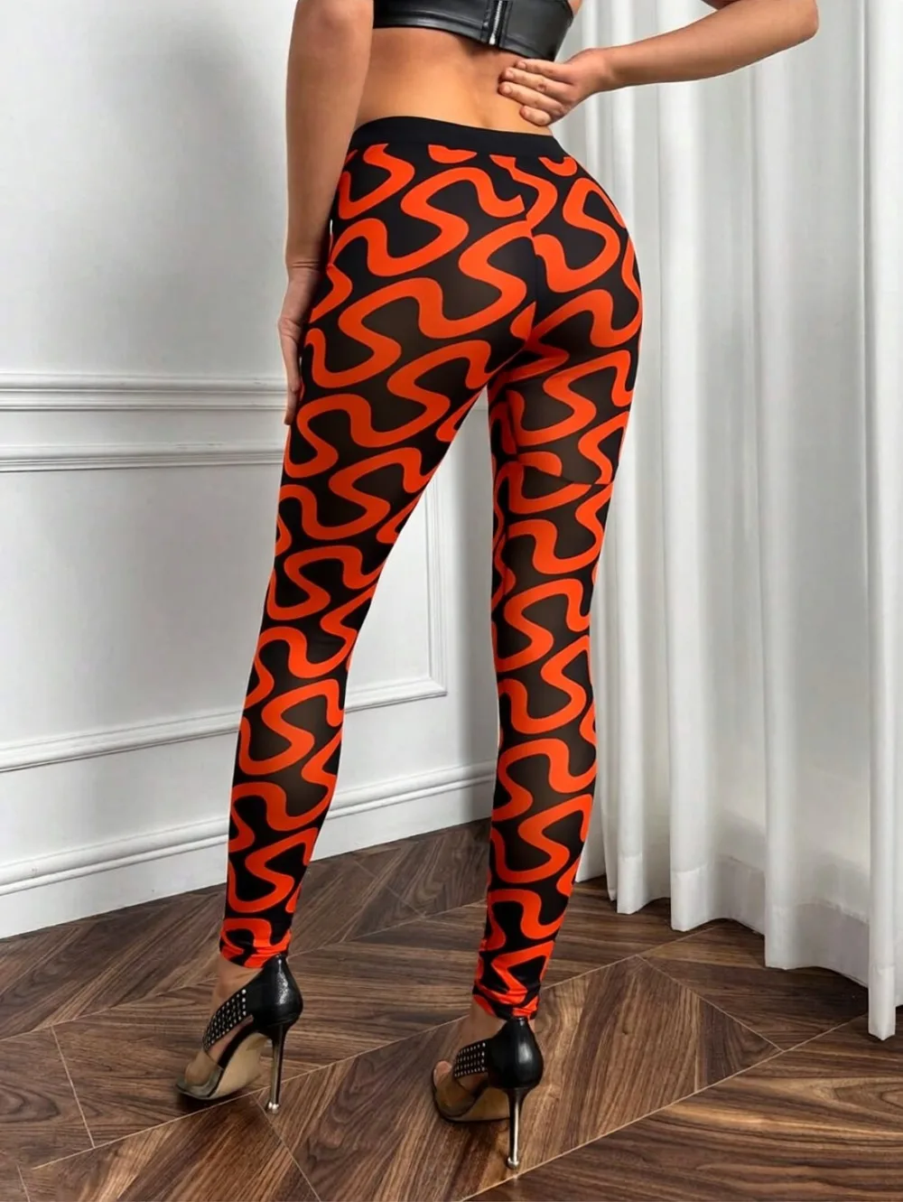Women's Mesh Leggings Sport Gym High Waist Tights Pants Casual Slim Printed Fitness Yoga Raises Butt Girl Leggings