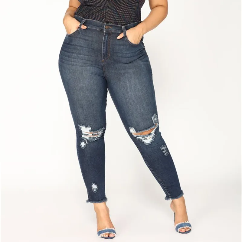 

Джинсы-комбинезон женские больших размеров, рваные, повседневные, из хлопка, на резинке, с завышенной талией, белые, длинные, темного цвета