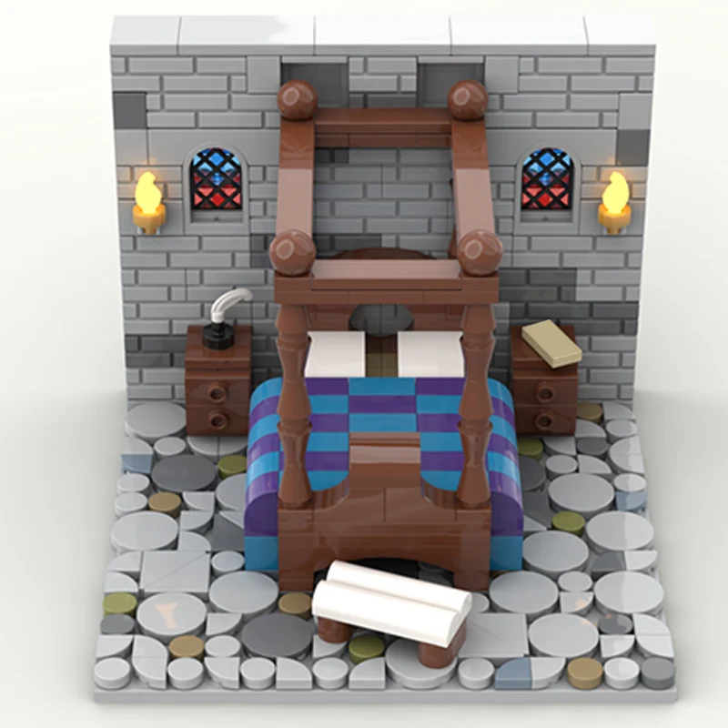 Straßenansicht-Modell MOC Bausteine Schlafzimmer mit Himmelbett Modulare Technologie Kinder-Urlaubsgeschenke Zusammenbaubares Spielzeug-Set