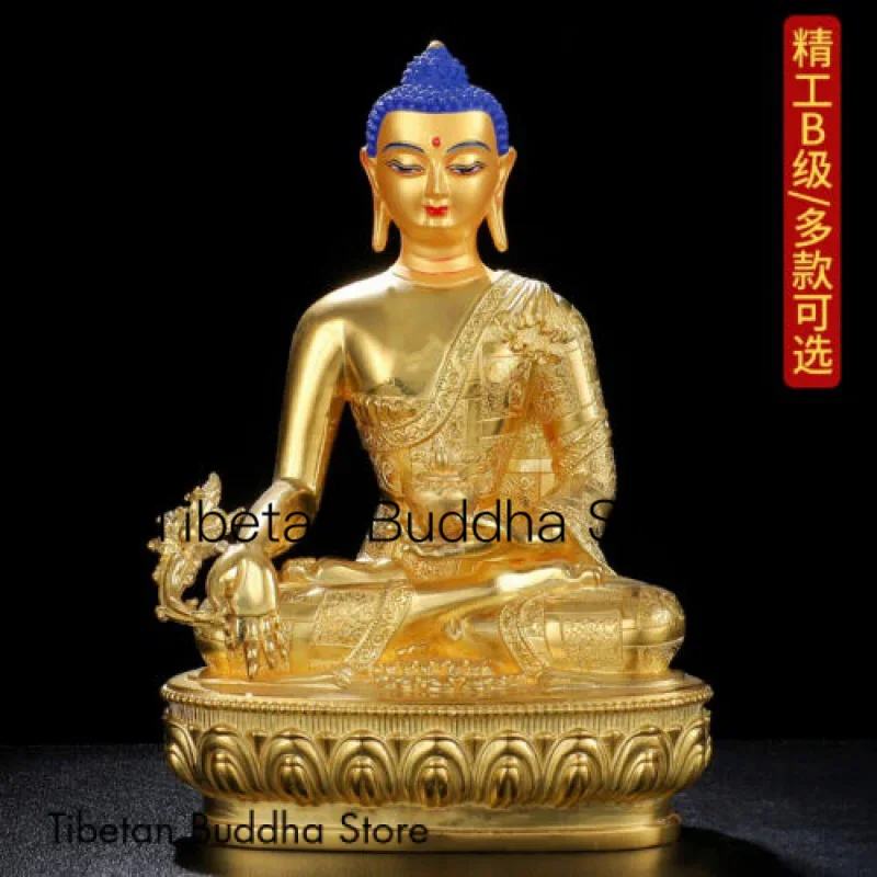 

8.2" Exquisite Tibet Buddhism Nepal painting bronze Gilt Medicine Buddha statue