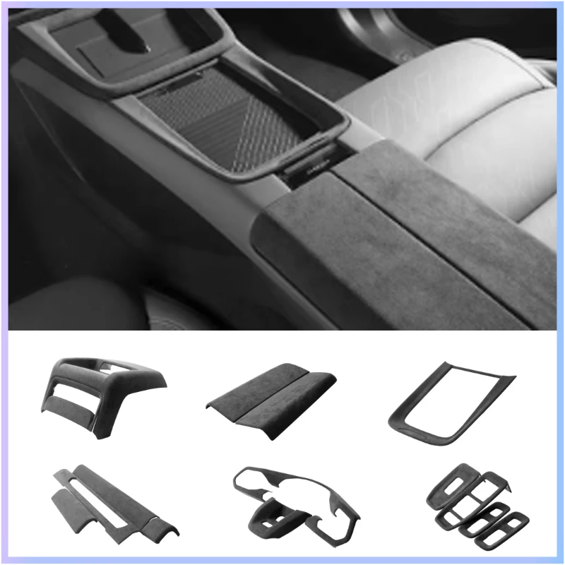 Top Suede Interior Covering For LYNK& CO 08 2023-2025 Car Center Gear Shift Panel Window Lift Button Frame Steering Wheel Trims