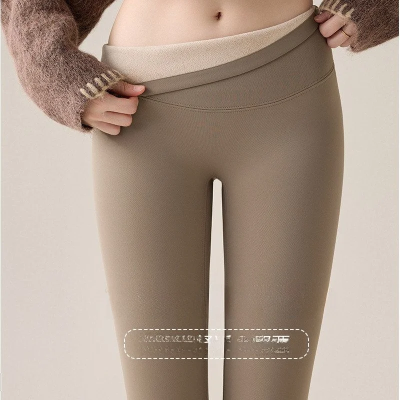 

Брюки для йоги с высокой талией на подкладке Thi, женские осенне-зимние теплые брюки из ковчечной кожи без скольжения