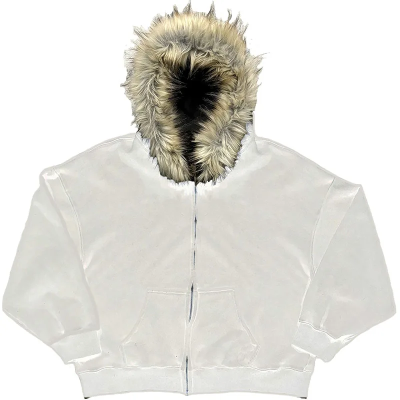 خمر شارع العليا معطف غير رسمي Y2K الشتاء الرياح والدليل على الدافئة أفخم قبعة معطف مقنع سستة سترة الأمريكية بلون الأساسية #2