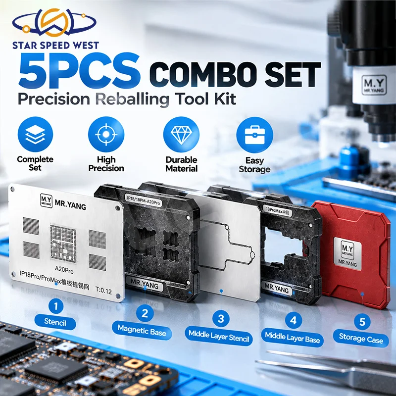 MR YANG Complete Positioning Reballing Kit for iPhone 18 Pro Pro Max with A20Pro Stencil Magnetic Base and Protective Cover