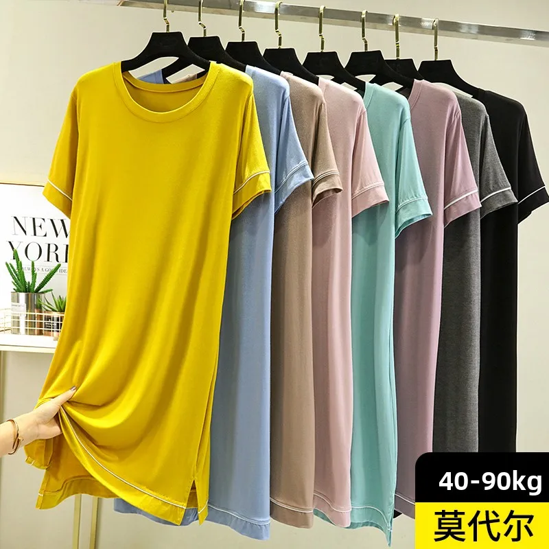 

Летняя женская повседневная длинная рубашка Sp Dr из модала, тонкая ночная рубашка большого размера, свободная цельная ночная рубашка Dr для домашней одежды